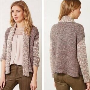 Anthropologie Moth Marled Cable Knit "Woodhouse Cardigan" Open Sweater